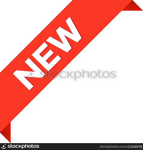 New red ribbon. Latest arrival promotion tag isolated on white background. New red ribbon. Latest arrival promotion tag