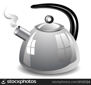 New shiny metallic teapot with boiled water