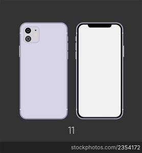 New Smartphone 2019 model 11 pink isolated on black. Vector illustration . New Smartphone 2019 model 11 pink isolated on black.