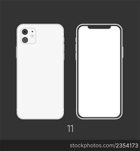 New Smartphone 2019 model 11 white isolated on black. Vector illustration . New Smartphone 2019 model 11 white isolated on black.