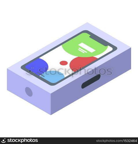 New smartphone in box icon. Isometric of new smartphone in box vector icon for web design isolated on white background. New smartphone in box icon, isometric style