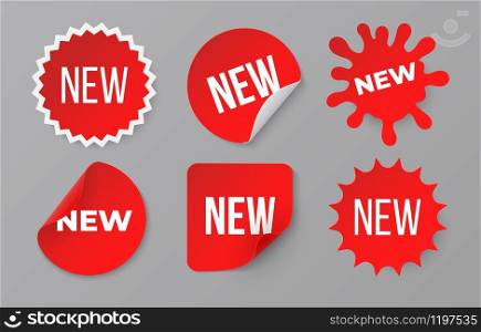 New sticker set. Sale product red badge label. Minimal sale banner for web store. Vector image symbol retail promotion for original discount banners. New sticker set. Sale product red badge label. Minimal sale banner for web store. Vector image symbol retail promotion for discount banners