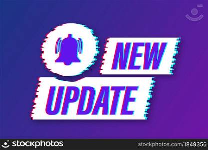 New update banner in modern style. Glitch icon.Web design. Vector stock illustration. New update banner in modern style. Glitch icon.Web design. Vector stock illustration.