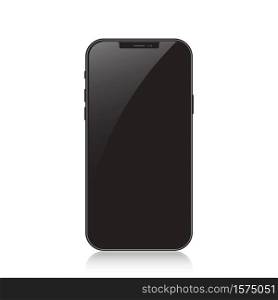 New version of black slim smartphone similar to with blank white screen. Realistic vector illustration.