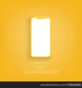 New version of yellow slim smartphone with blank white screen. smartphone on yellow background. Realistic vector illustration.