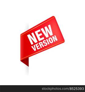 New version red label on white background. Red banner. Vector illustration. New version red label on white background. Red banner. Vector illustration.