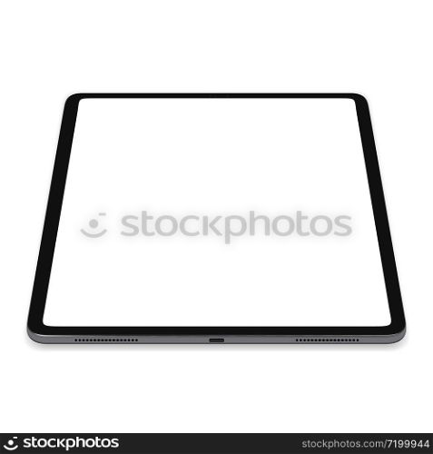 New version tablet in trendy thin frame design - Vector drawing perspective angle view