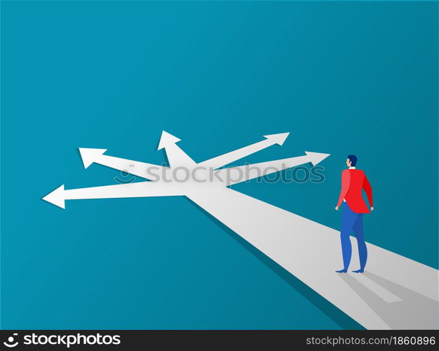 New way concept. Beginning journey adventures and opportunities. Businessman on road outdoor. illustration
