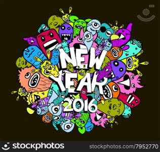 new year 2016 doodle hipster colorful background