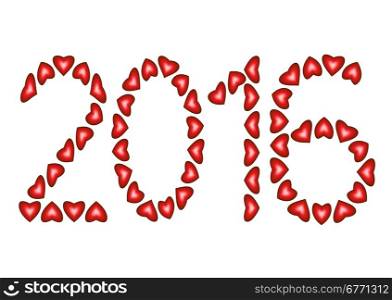 New Year 2016 made from hearts isolated on white background