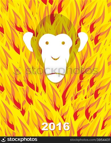 New year 2016. Monkey on flame background. Year of Fire Monkey on Chinese calendar. Vector illustration.