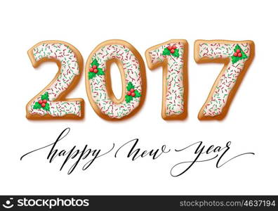 New Year 2017 in shape of gingerbread number as cookies. Vector illustration. New Year 2017 in shape of gingerbread number as cookies. Vector illustration EPS10