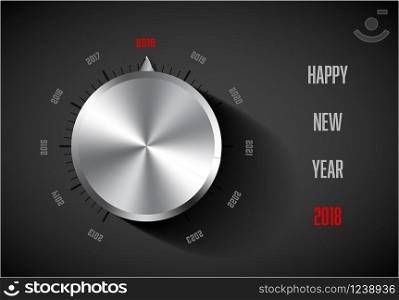 New year 2018 card template with chrome knob - dark version. New year 2018 card template