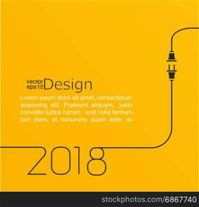 New year 2018 plug and socket.. 2018 - New year. Abstract line vector illustration with wire plug and socket. Concept of connection, new business, start up. Flat design.