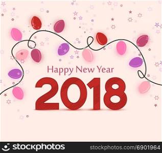New Year 2018. Vector illustration colorful lights. Background string lights on New Year 2018