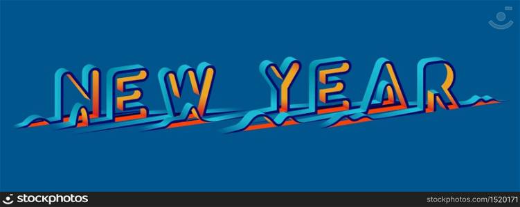 New year 2019 colorful ribbons text blue, red and gold on blue background. Vector illustration