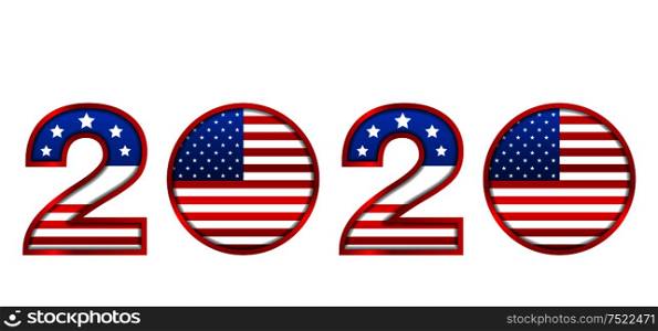 New Year 2020 with National Colors of USA American Flag - Vector Illustration. New Year 2020 with National Colors of USA American Flag
