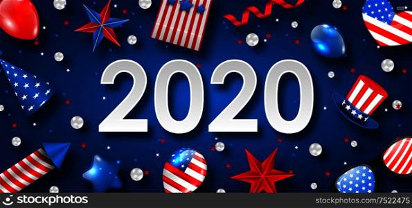 New Year 2020 with National Colors of USA American Flag. Voting Advertise - Illustration Vector. New Year 2020 with National Colors of USA American Flag. Voting Advertise