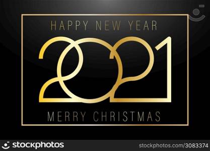 New year 2021. Happy new year and merry Christmas on a black background in a frame. Flat style