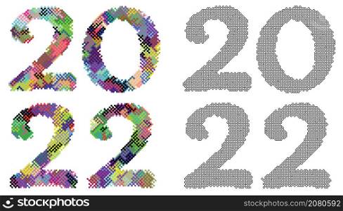 New Year 2022, numbers written in font made from maze lines. Abstract figures of new year. Vector isolated on white background