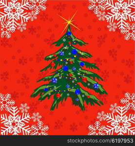 New year&amp;#39;s fir tree on red background