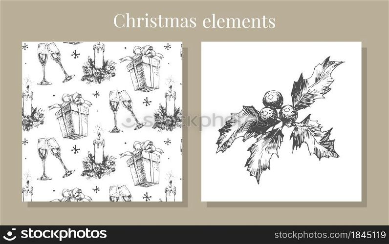 New year and christmas christmas sketch. New year and christmas set sketch illustration