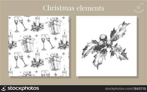New year and christmas christmas sketch. New year and christmas set sketch illustration