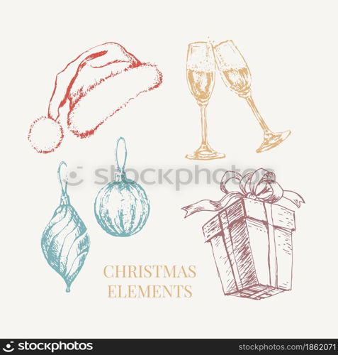 New year and christmas christmas sketch. New year and christmas set sketch illustration