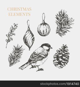 New year and christmas christmas sketch. New year and christmas set sketch illustration