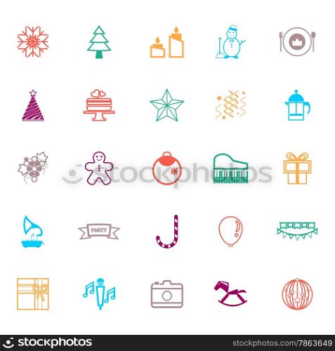 New year and christmas line icons flat color, stock vector