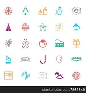 New year and christmas line icons flat color, stock vector