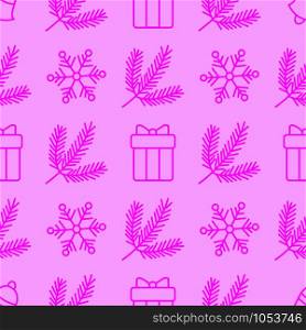New year and Christmas linear symbols, seamless pattern for design posters, banners, covers and postcards, vector illustration