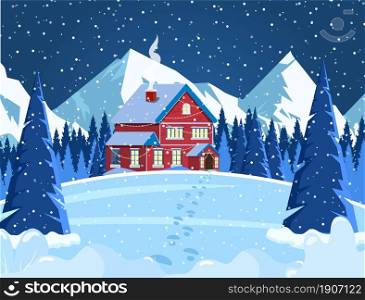 New year and Christmas winter landscape background. concept for greeting or postal card. Merry christmas holiday. New year and xmas celebration. Vector illustration. snowy village landscape