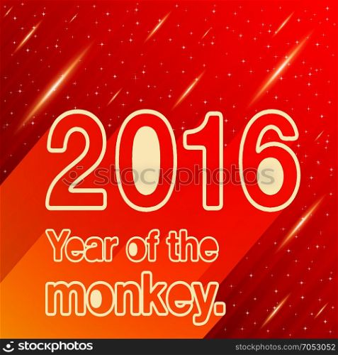 New Year Background. 2016 Year of the Monkey greeting card. Abstract red background with stars. Vector illustration.