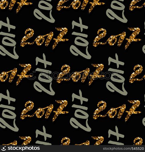 New Year background of golden calligraphy numbers 2017. Vector seamless pattern for wrapping paper or decorations. Bright backdrop for Christmas winter holiday. New Year background of golden calligraphy numbers 2017. Vector seamless pattern for wrapping paper or decorations. Bright backdrop for Christmas winter holidays