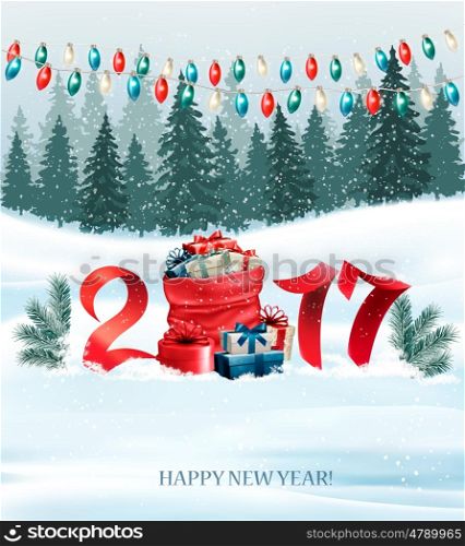 New Year background with a 2017 and sack with presents. Vector