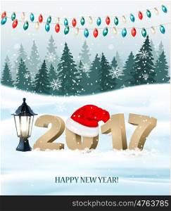 New Year background with a 2017 and santa hat. Vector