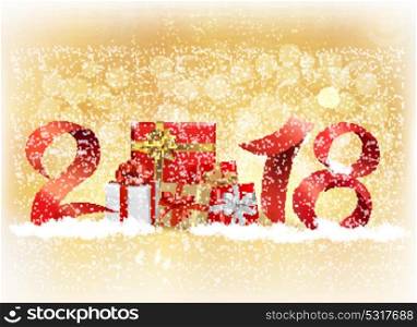 New Year background with a 2018 and gift boxes. Vector.