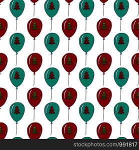 New year balls seamless pattern. Holiday vector background. Christmas pattern for textile design. New year balloon with trees in red and turquoise colors. New year balls seamless pattern. Holiday vector background. Christmas pattern for textile design. New year balloon with trees in red and turquoise colors.