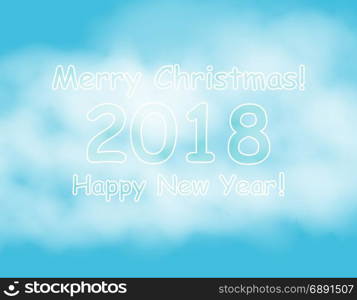 New Year banner template with Christmas balls. Blue background with bokeh, snow, fog and snowflakes. Silver frame. Glitter sequins. Flyer and coupon design template. Vector EPS10 illustration.. New Year banner template with Christmas balls. Blue background with bokeh, snow, fog. Silver frame. Glitter sequins. Flyer and coupon design template.