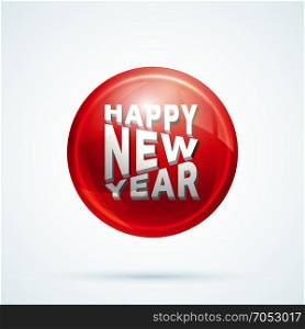 New year button. Happy new year 3d text button icon. Vector illustration.