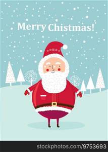 New year card with santa claus in the winter fores