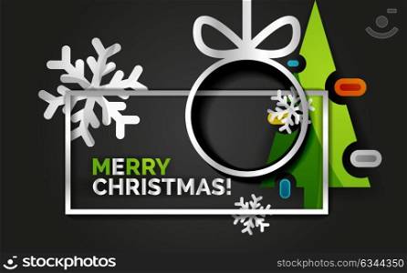 New Year Christmas tree banner, black background. New Year Christmas tree banner, black background. Vector Merry Christmas ans Happy New Year design