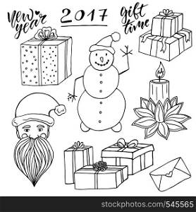 New Year collection with Santa and snowman. Christmas vector elements. New year gift cards decoration.. New Year collection with Santa and snowman. Christmas vector elements. New year gift cards decoration