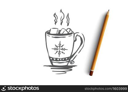 New year, cup, holiday, mug, drink concept. Hand drawn mug with hot drink concept sketch. Isolated vector illustration.. New year, cup, holiday, mug, drink concept. Hand drawn isolated vector.