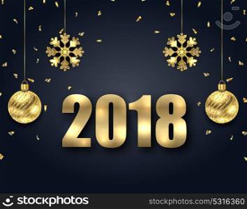 New Year Dark Background with Golden Baubles, Greeting Banner. New Year Dark Background with Golden Baubles, Greeting Banner - Illustration Vector