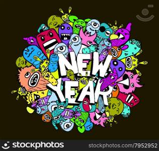 new year doodle hipster colorful background