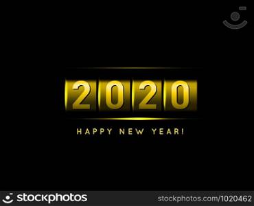 New Year golden counter 2020. Vector iIllustration on black background. New Year golden counter 2020 vector illustration on black