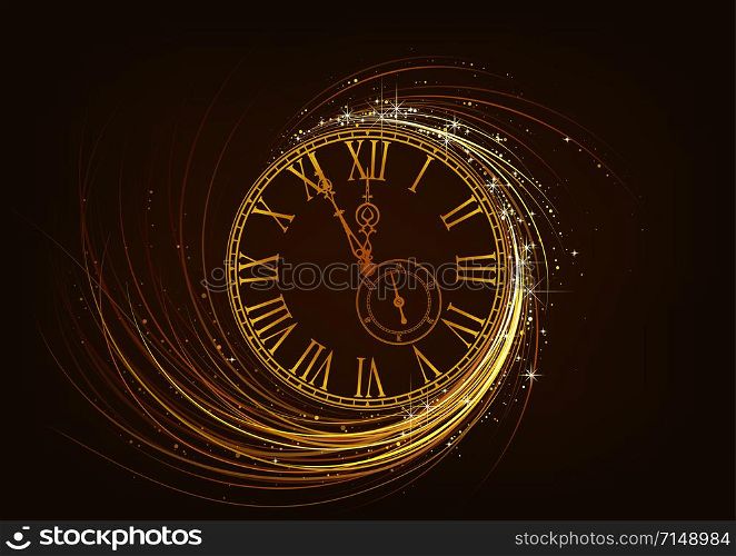 New Year Greeting Card with Sparkling Clock Face