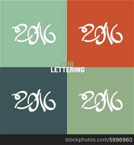 New Year hand-drawn lettering. 2016 Hand-drawn lettering on color squares